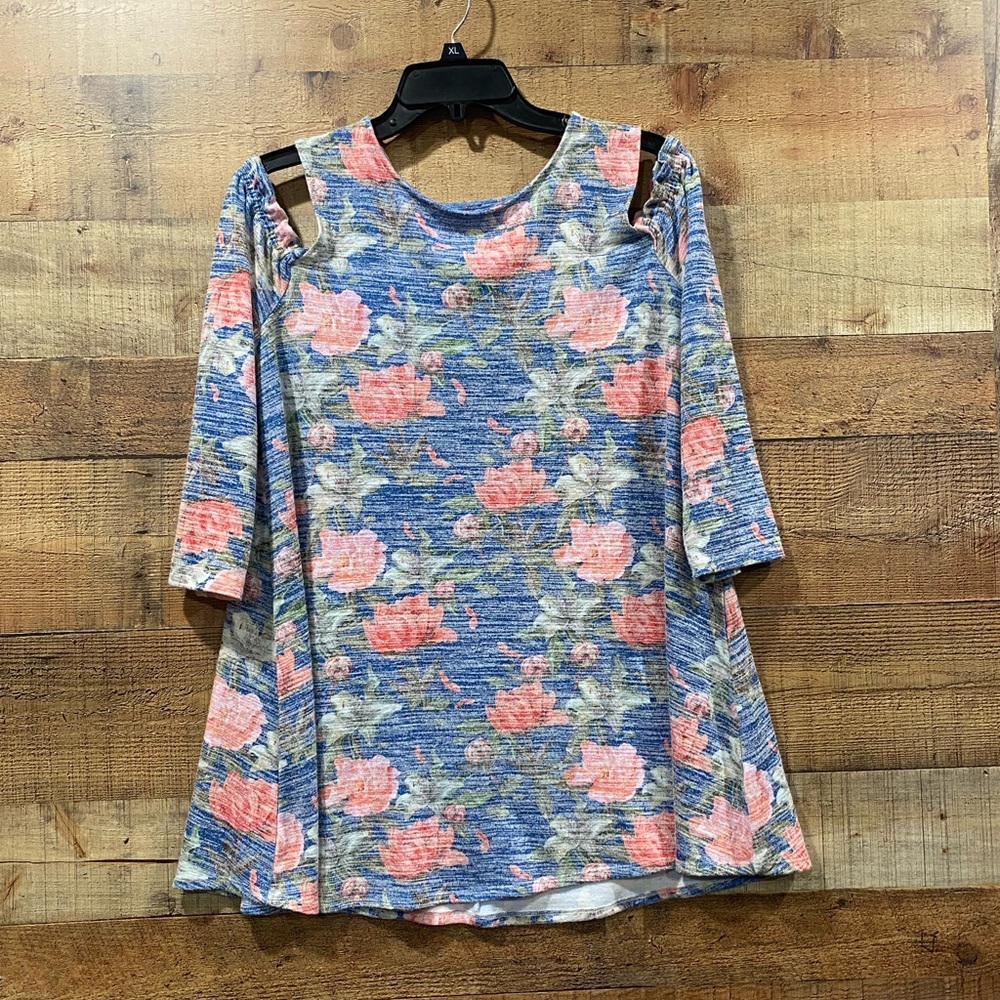 Cupio Cold Shoulder Floral Print Top Size Large